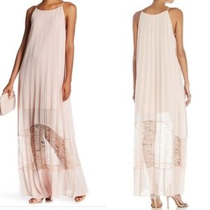 BCBG long maxi pleated lace dress gown skirt